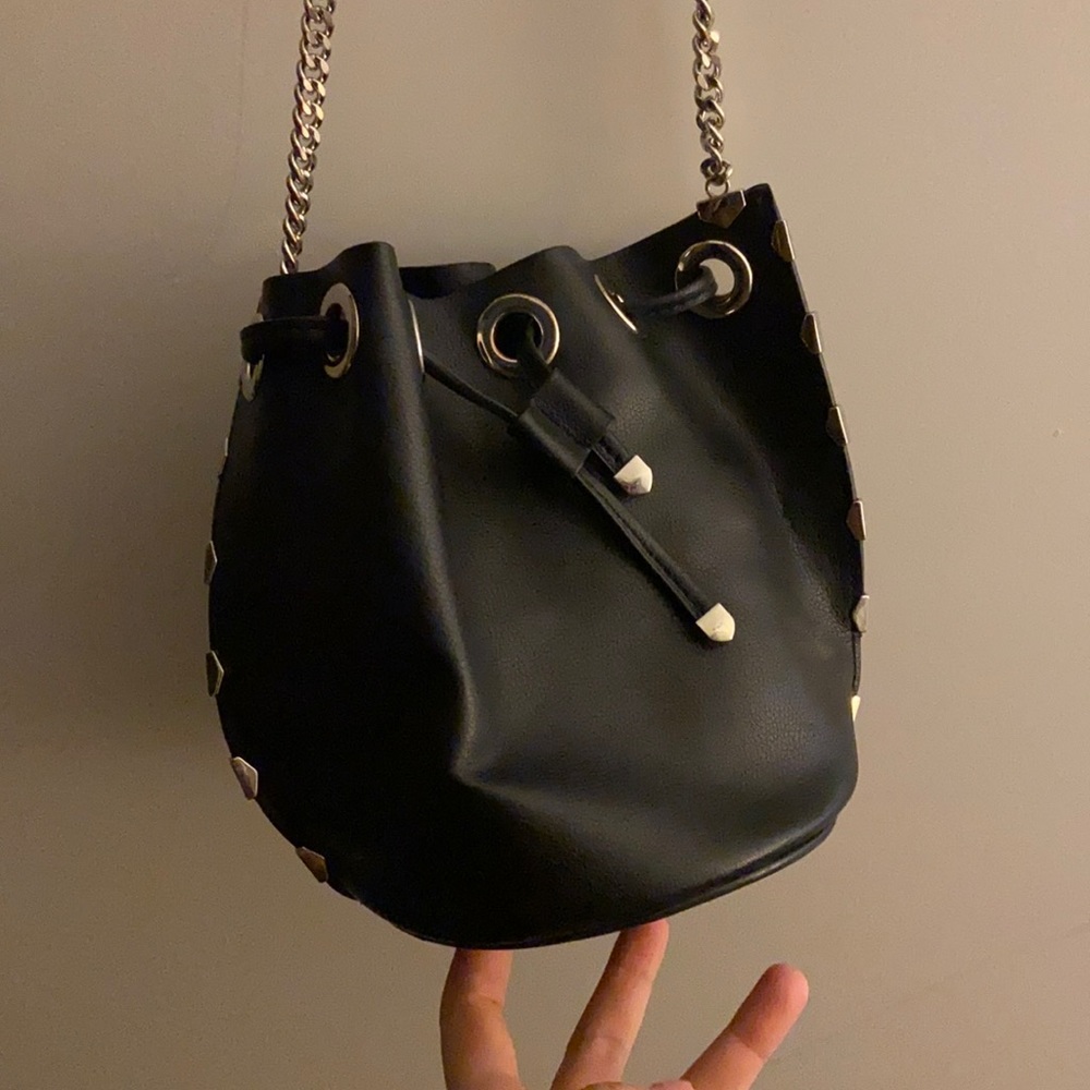 ZARA black crossbody bucket bag with silver chain